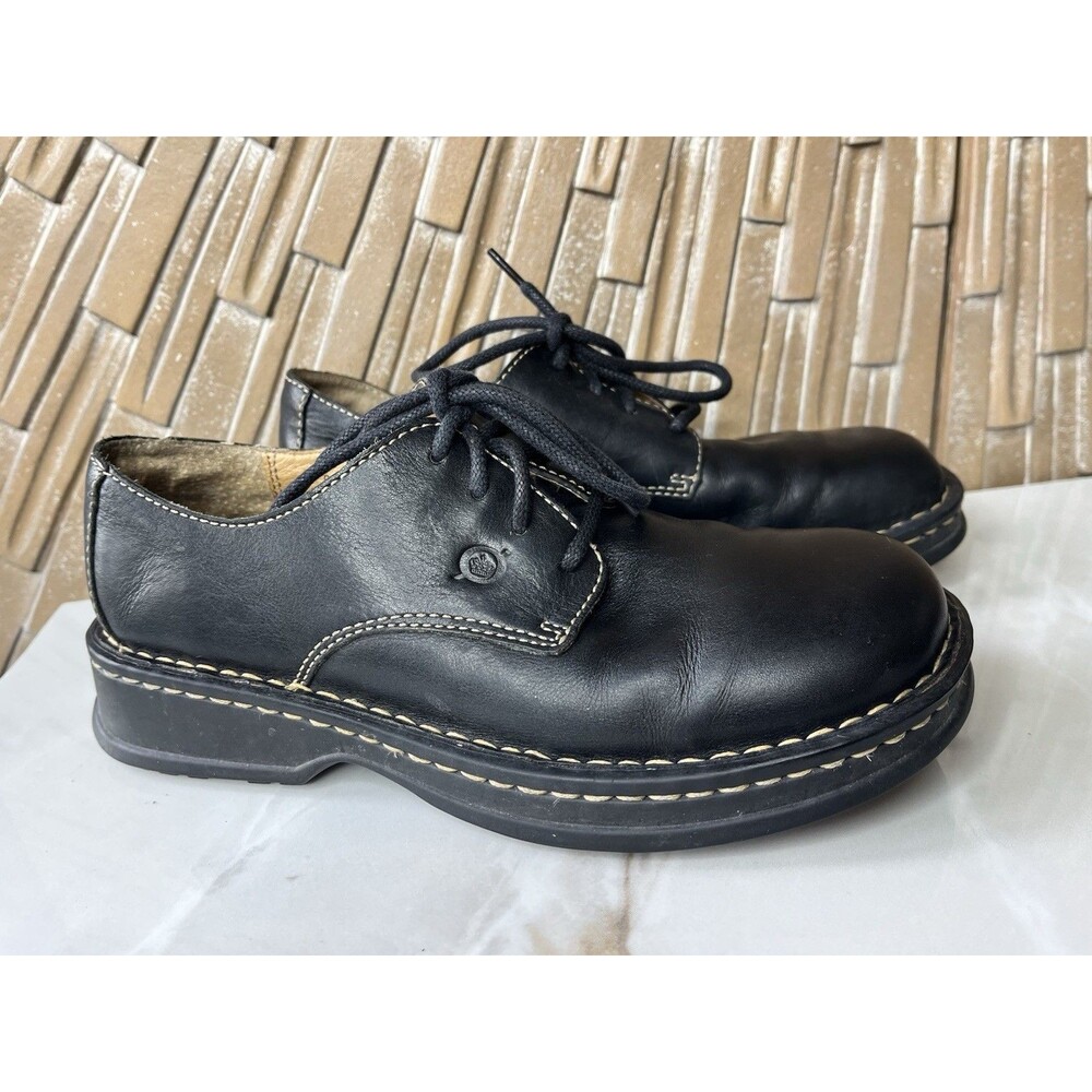Born Wmn Shoes  Sz 9 M/W Wide Black Leather Lace Up Oxford W3788 - Picture 2 of 10